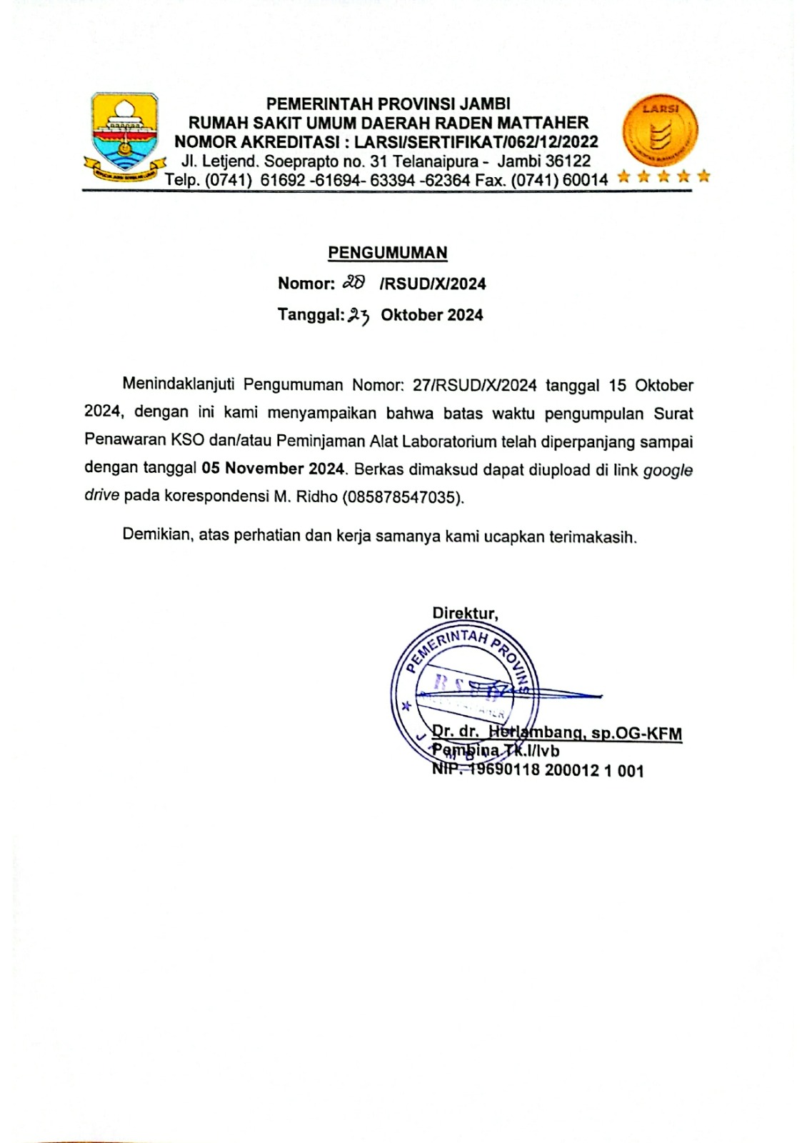 PERPANJANGAN PENGUMUMAN